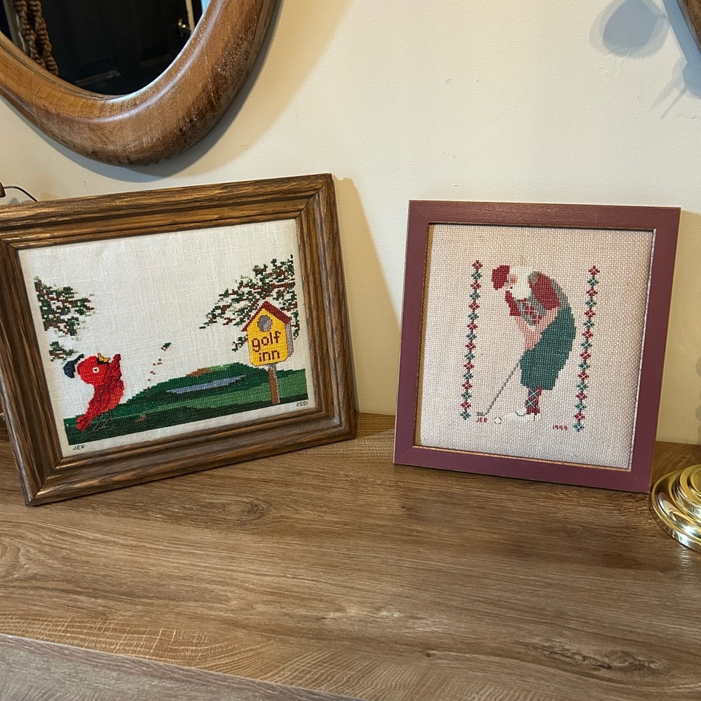 Vintage Golf-Themed Needlepoint Art Set